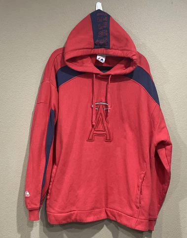 Majestic Men’s Hoodie Pullover Red Sweater Los Angeles Angels Gen Merch Vtg Cover