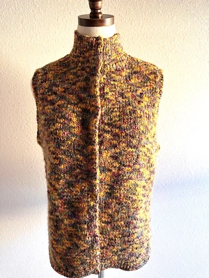 Colete TALBOTS tamanho grande multicolorido Y2K mistura de lã pescoço falso fecho de pressão casa de campo - Imagem 1 de 4