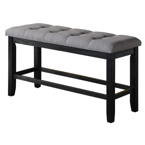 Gray Fabric Linen Counter Height Dining Bench with Tufted Seat Cover