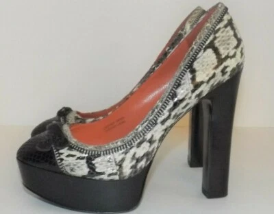 Zapatos de salón VIA SPIGA JENNIFER de plataforma de diseñador de cuero de serpiente en relieve negro blanco 6 Foto 1 de 4