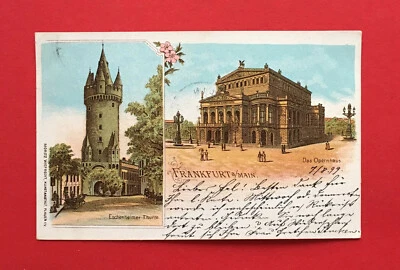 Litho AK FRANKFURT Main 1899 Eschenheimer Turm und Opernhaus  ( 56850 - Bild 1 von 2