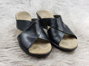 NATURAL SOUL by Naturalizer Henderson Black Leather Wedge Heel Sandals Size 6.5 - Picture 1 of 6