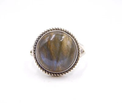 6 GM 925 Argento Sterling Naturale Labradorite Taglio Gemma Misura Anello 9 " US - Immagine 1 di 4