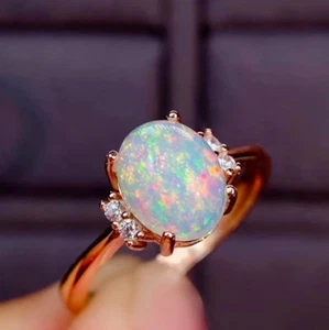 2Ct Oval Cut Natural Fire Opal Solitaire Engagement Ring 14K Yellow Gold Plated - Picture 1 of 6