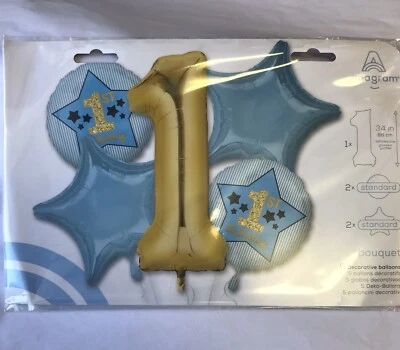 1st Birthday GOLD /BLUE Foil Balloon Bouquet (5)Anagram. - Image 1 of 2