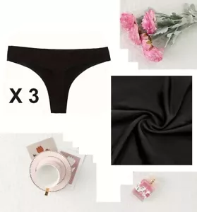 3 Pack Seamless Thongs No Show Thong Underwear Womens Black - Picture 1 of 6
