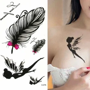 Temporäres Tattoo kleine Fee Elfe Feder Design Temporary Klebetattoo - Bild 1 von 3