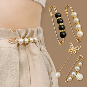 4Pcs safety pin for Safety Pin Dress Waist Pin Pearl Brooches Women Rhinestone - Picture 1 of 9