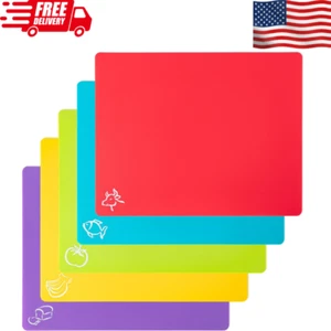 5 Flexible Chopping Mats 15" X 12" Color Code Set Kitchen Cutting Board BPA FREE - Picture 1 of 7