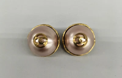 CHANEL Faux Pearl Coco CC Logo Gold Tone Clip On Earrings kawaii - Image 1 of 4