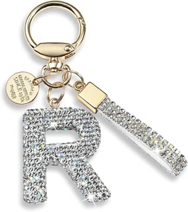 Bling Initial Letter Keychain - Cute Pink Blue White Accessories for Women Girls - Picture 1 of 13