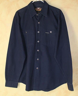 Harley Davidson Gruesa Algodón Marino Espalda Logo Grande Trabajo Camisa Talla M - Imagen 1 de 4