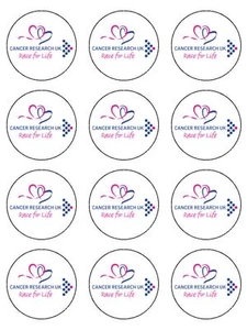 12 x PAPEL DE ARROZ PREMIUM PRECORTADO Race for Life 2" taza comestible adornos para pasteles - Imagen 1 de 1