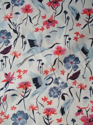 FLORES GRÚA JAPONESA FLORAL ROJOS AZULES BLANCO TELA DE ALGODÓN FQ  Foto 1 de 4