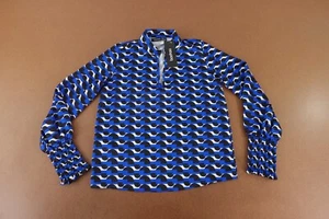 Boohoo Women's Petite Size 0 Blue Geo Print Long Sleeve High Neck Blouse NWT - Picture 1 of 10