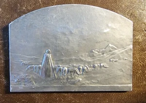 FRANCE-1913 -THE PLOUGHMAN & THE SHEPERD - ART NOUVEAU SILVER - RARE - Picture 1 of 3