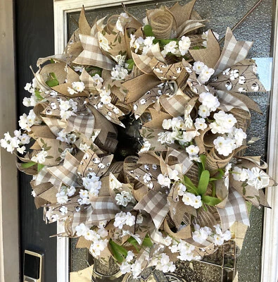 Magnolia & Cotton, Deco Mesh Front Door Wreath, Farmhouse Farm Style Home Decor - Image 1 of 4