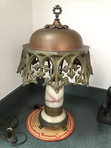 Vintage Middle Eastern Moroccan Brass MARBLE Table Lamp w/ Copper Filigree Shade - Picture 1 of 3