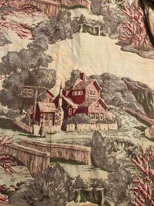 Tessuto BARKCLOTH 5 pannelli drappeggio vintage anni 40 ~ scena casale ~ ciascuno 33”L x 57”L - Foto 1 di 11