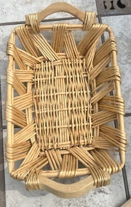 Country, Cottage Vintage braided Rattan  Wood Fruit , Storage  Basket, Folk Art - Picture 1 of 12