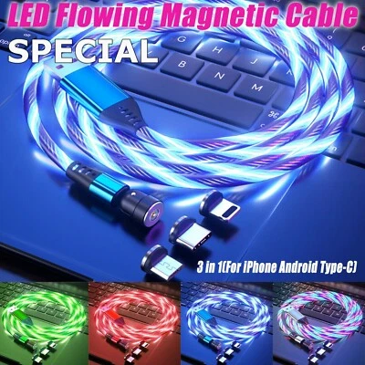 Cable cargador de iluminación LED magnético para teléfono USB para iPhone tipo C micro EE. UU. Foto 1 de 4