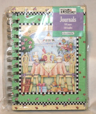 Mary Engelbreit Blank Journal Tea Party Scene Green Yellow Spiral 160 Pages 2006 - Image 1 of 4