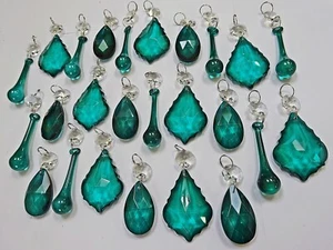 24 Peacock Green Cut Glass Chandelier Crystals Prisms Beads Christmas Wedding - Picture 1 of 12