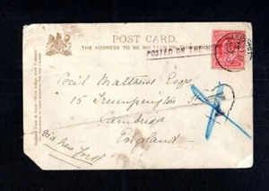 EDWARD VII 1d USED ABROAD IN BARBADOS ON POSTCARD - Picture 1 of 3