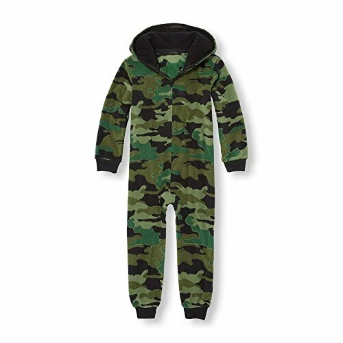Boy's Green, Black Glacier Fleece Hooded Camouflage Pajama Sleeper, Small 5-6 - Image 1 of 1