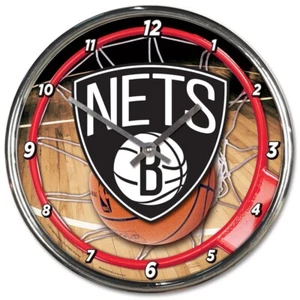 BROOKLYN NETS 12"  CHROME ROUND WALL CLOCK NEW WINCRAFT 👀 - Picture 1 of 1