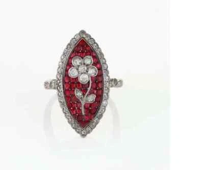 Wonderful Red Ruby & White CZ 2.50 CT Women's Engagement Fabulous 'Navette' Ring - Image 1 of 4