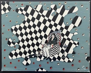 1990 Postmodern Surrealism Psychedelic 2-Sided Oil Painting - Cat Lady, Monogram - Picture 1 of 15