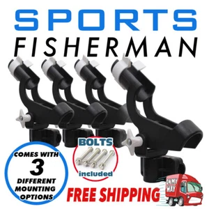 4x Fishing Rod Holder Boat Mount Rack Kayak Adjustable Side Tackle Black Marine - Picture 1 of 9