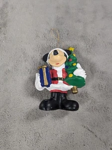 Walt Disney Mickey Mouse Holding Christmas Tree Gifts Molded Ornament 4" Tall - Picture 1 of 3
