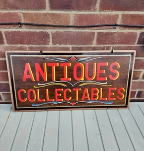 Dipinto a mano, cartello scritto. Insegna negozio di antiquariato e da collezione in legno - Foto 1 di 8