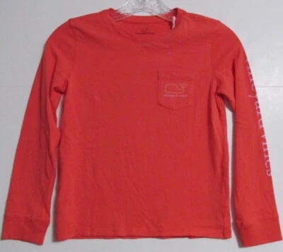 Girls Vineyard Vines Long Sleeve Vintage Whale Pocket Tee Papaya Punch Size 14 - Image 1 of 4