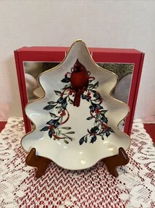 Lenox Winter Greetings Tree Shaped Candy Dish Red Cardinal Christmas Dish 8" - Picture 1 of 6