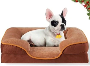 Medium Orthopedic Foam Dog Bed Waterproof Pet Mattress with Washable Cover Brown - Picture 1 of 6
