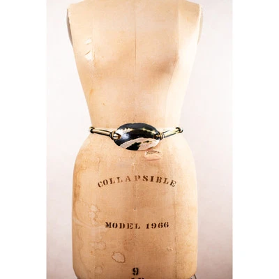 Hermoso cinturón vintage años 80 glamuroso madreperla concha lazo, dorado negro, sistema operativo Foto 1 de 4