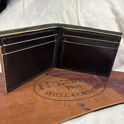 Black Horween Shell Cordovan Bifold Wallet Men’s 7 Pocket 14 Card Handmade - Image 1 of 4