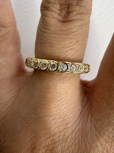 Splendido anello a fascia in argento sterling 925 vermeil oro zirconi misura 6,75 - Foto 1 di 5