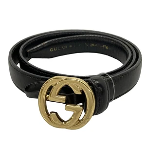 Auth GUCCI Interlocking G - Black Gold Leather Belt - Picture 1 of 7