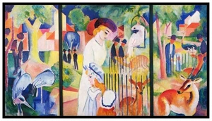 Expressionist August Macke's Trip to Zoo, Triptyche Counted Cross Stitch Pattern - Picture 1 of 10