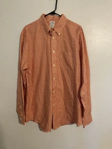 Brooks Brothers 346 Men’s Xl Orange White Button Up Long Sleeve S36 - Picture 1 of 7