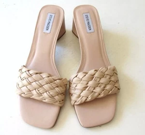 Steve Madden Palas Damen geflochtene Pantoletten Sandalen hautfarbener Absatz Größe 8,5 NEU *ohne Karton* - Bild 1 von 5