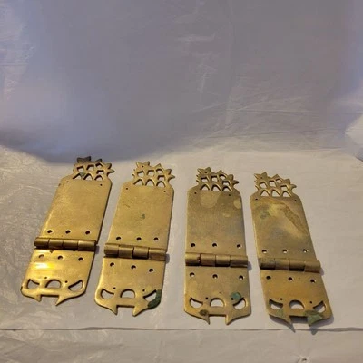 4 Vintage Brass Hinges Asian For Chest Trunk Armoire 5" Long - Image 1 of 4