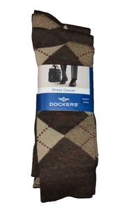 Calcetines informales de vestir marrón Dockers para hombre 3 pares talla 8-12 Argyle 2 pares 1 liso - Imagen 1 de 6