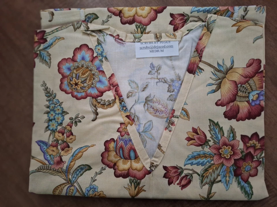 Pretty Flowes on Yellow Medical Scrub Shirt SIZE MEDIUM - Image 1 of 1