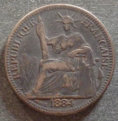 French Indo-China, Silver 10 Cents, 1884, dark toned - Image 1 of 2