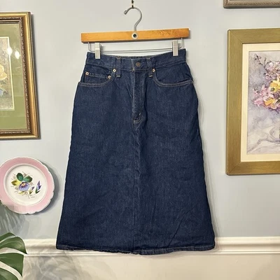 Vintage Levis Denim Midi Skirt Size 4 27 Dark Cowgirl Western 90s Made in USA - Image 1 of 4